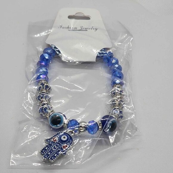 Brand New   Blue Hamsa hand with Evil Eye Bracelet - Picture 1 of 3